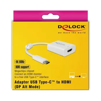 Videokábel adaptér DeLOCK 63937 USB Type-C na HDMI 0,1 m biely