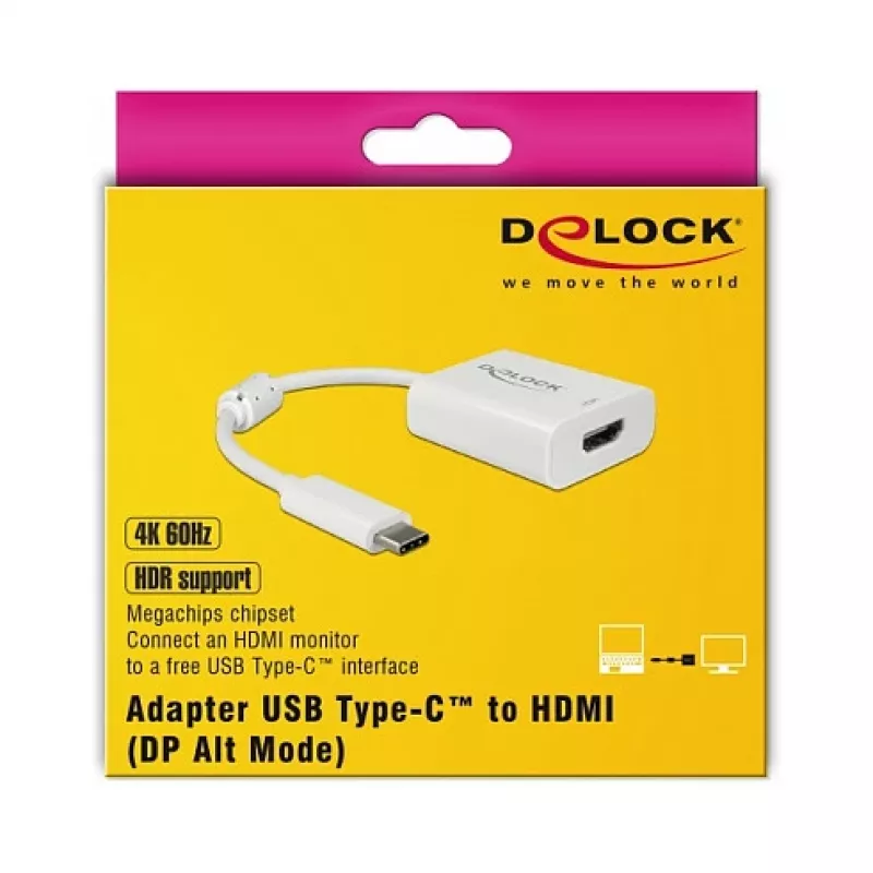 Videokábel adaptér DeLOCK 63937 USB Type-C na HDMI 0,1 m biely
