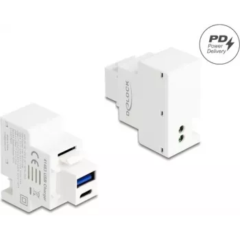 DELOCK Keystone modul s USB Type-A a USB Type-C nabíjacím portom PD 20W biely