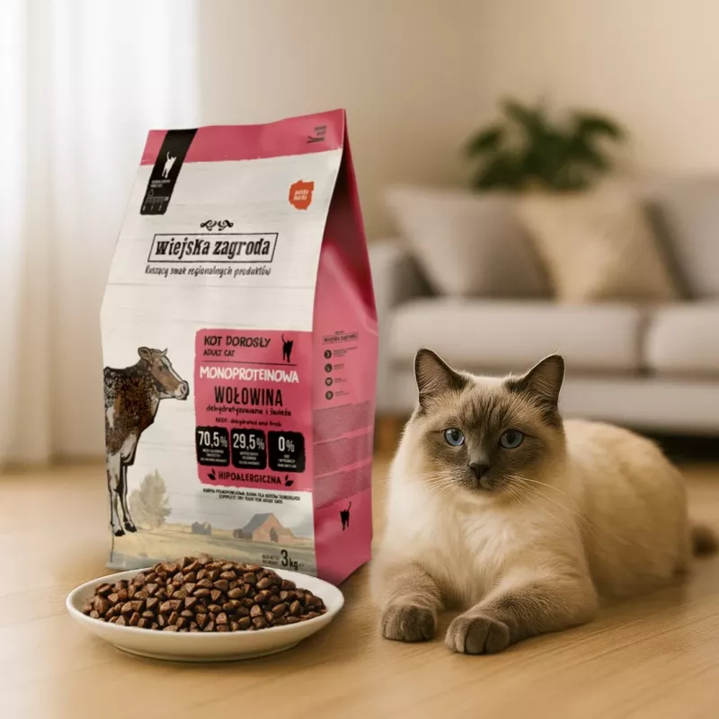 WIEJSKA ZAGRODA monoprotein hovädzie - suché krmivo pre mačky - 3 kg