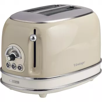 Hriankovač Ariete 155 Design na 2 plátky so sendvičovými košíkmi, 6 stupňov opečenia, 810 W, nerezové puzdro, vyberateľná miska na omrvinky, pastelová béžová