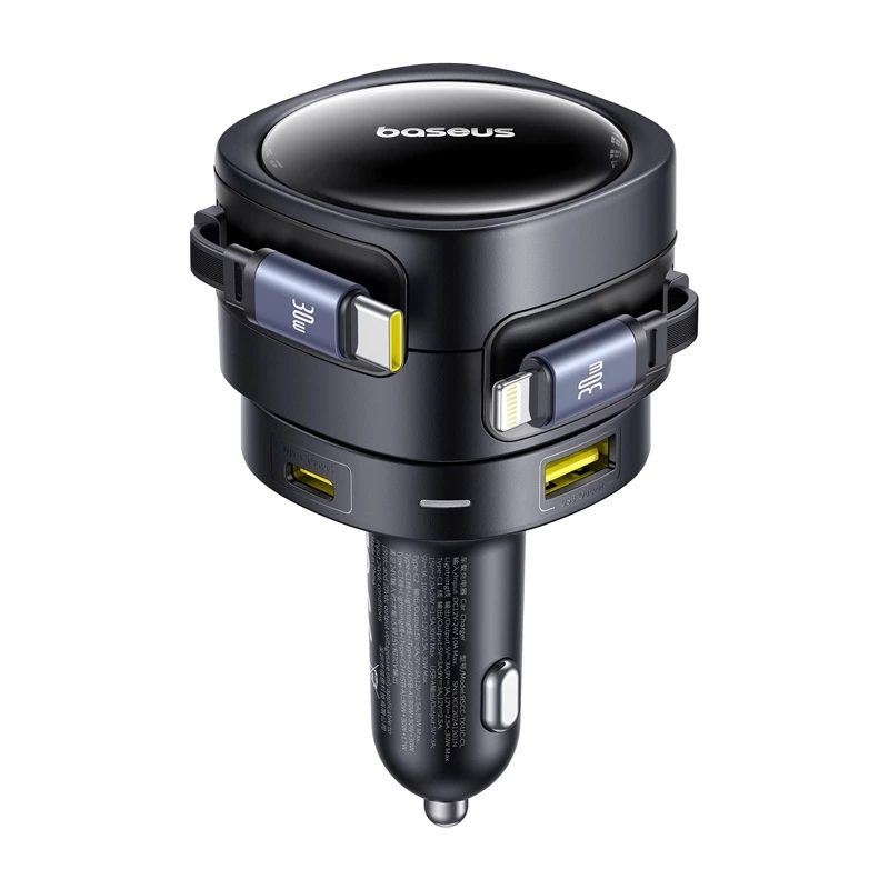 Auto nabíjačka Baseus Enjoyment Max 90W s USB-C, Lightning a USB-A konektormi