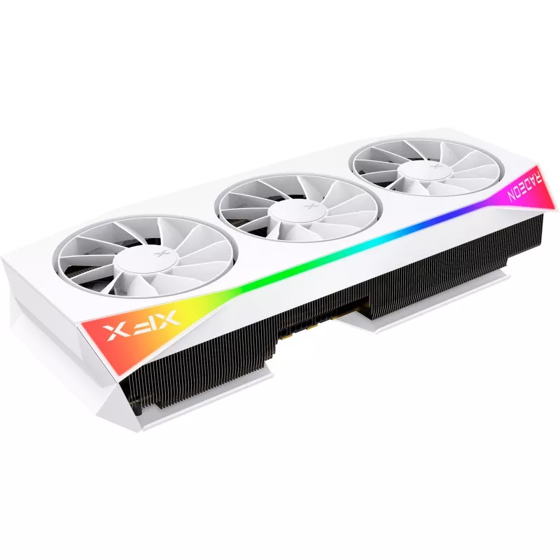 Grafická karta XFX Radeon RX 9070 XT — 16 GB GDDR6, 256-bit, PCIe x16, 3 ventilátory, biela, 360 mm