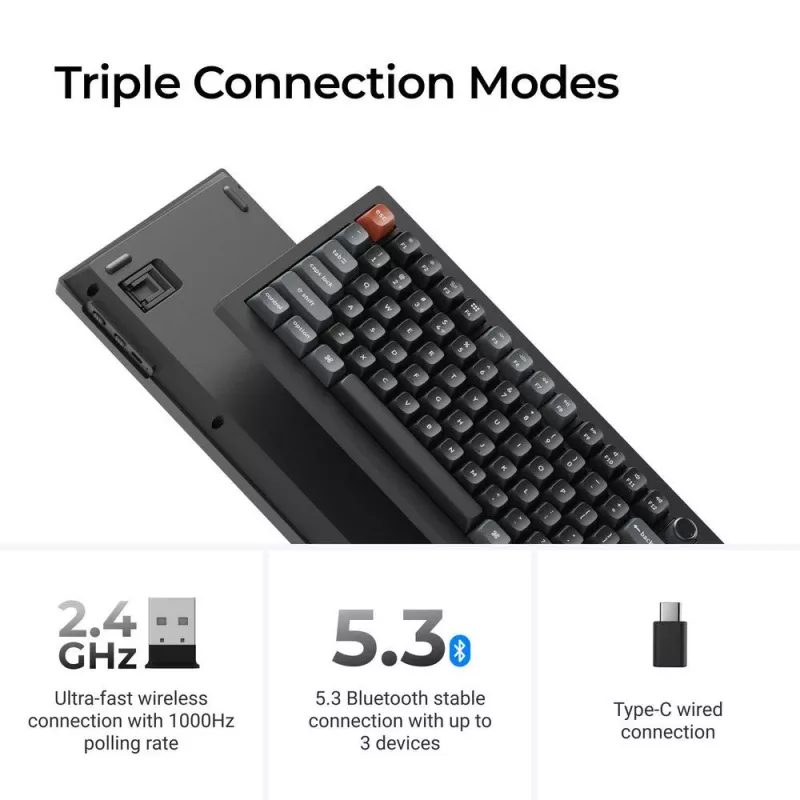 Mechanická klávesnica Keychron V3 Ultra 8K – QWERTY, Bluetooth & kábel, RGB, čierna