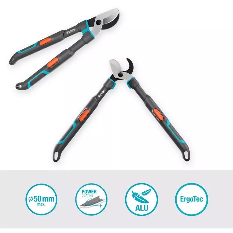 Gardena nožnice na konáre TeleCut Pro S sivá/tyrkysová 52cm - 67cm (12040-88)