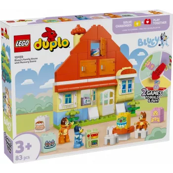 Stavebná hračka LEGO Bluey Rodinný dom s pamäťovou hrou 10459 — 83 dielov, 3 minifigúrky, vek 3+