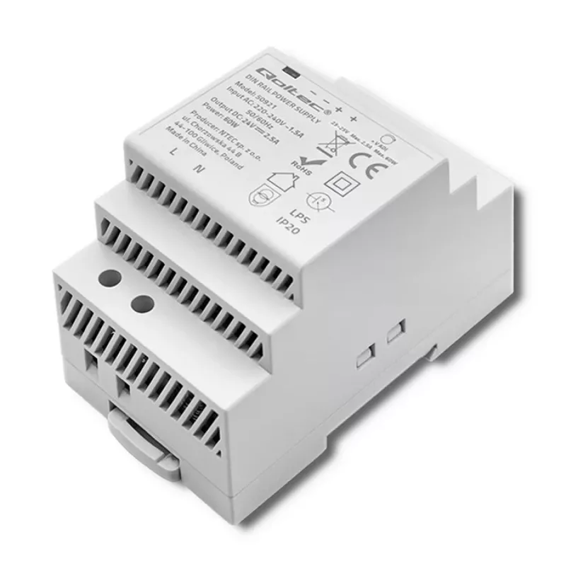 Napájací zdroj na lištu QOLTEC 24V 2.5A 60W sivý