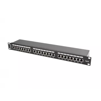 Patch panel 1U LANBERG PPS6-1024-B, 24-portový Cat6, kov, čierny, 442×114,5×44,5 mm