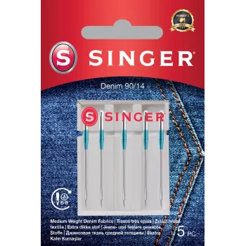 SINGER ihly do šijacieho stroja Denim 90/14, balenie 5 ks – pre ťažké látky (denim, canvas)