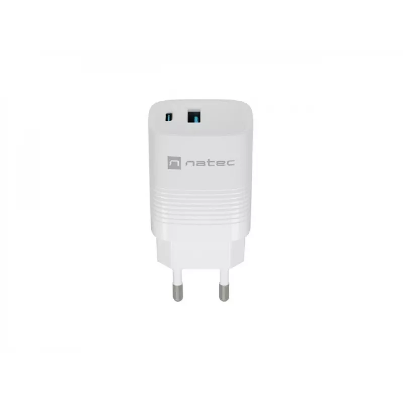 Káblová nabíjačka pre mobilné zariadenia NATEC NUC-2140, 30W, USB-C PD 3.0 + USB-A, Samsung AFC, biela