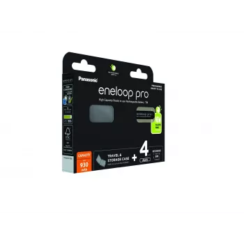 Nabíjateľné batérie PANASONIC ENELOOP PRO AAA 930 mAh 4 ks + puzdro (BK-4HCDE/4CP+CASE)