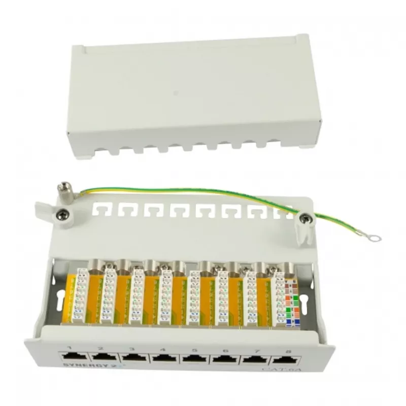 Patch panel 8xTP, CAT6A, 500 MHz, na omietku, svetlosivý, Syner (S216314)