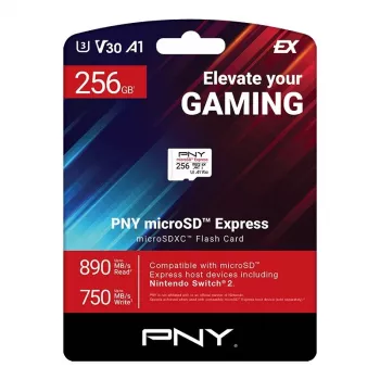 MicroSDXC pamäťová karta PNY microSD Express 256 GB UHS‑I čítanie 890 MB/s zápis 750 MB/s U3 V30