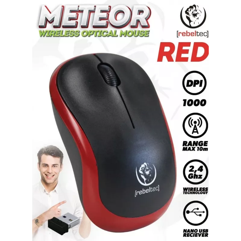 Bezdrôtová optická myš Rebeltec METEOR červená RBLMYS00049 USB