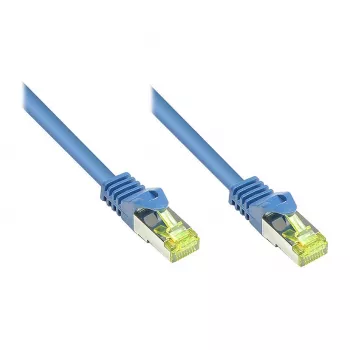 RJ45 patch kábel s Cat.7 surovým káblom a ochranou proti zlomeniu (RNS®), S/FTP, PiMF, bez halogénov, 600 MHz, OFC, modrý, 1,5 m, Good Connections® (8070R-015B)