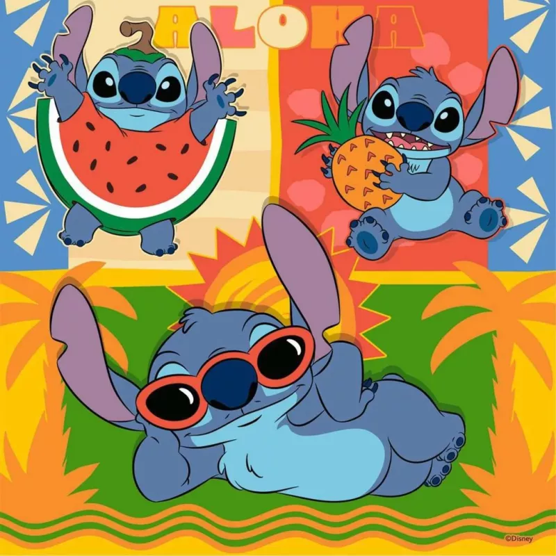 Detské puzzle Ravensburger Disney Stitch — 3 x 49 dielikov, vhodné pre deti