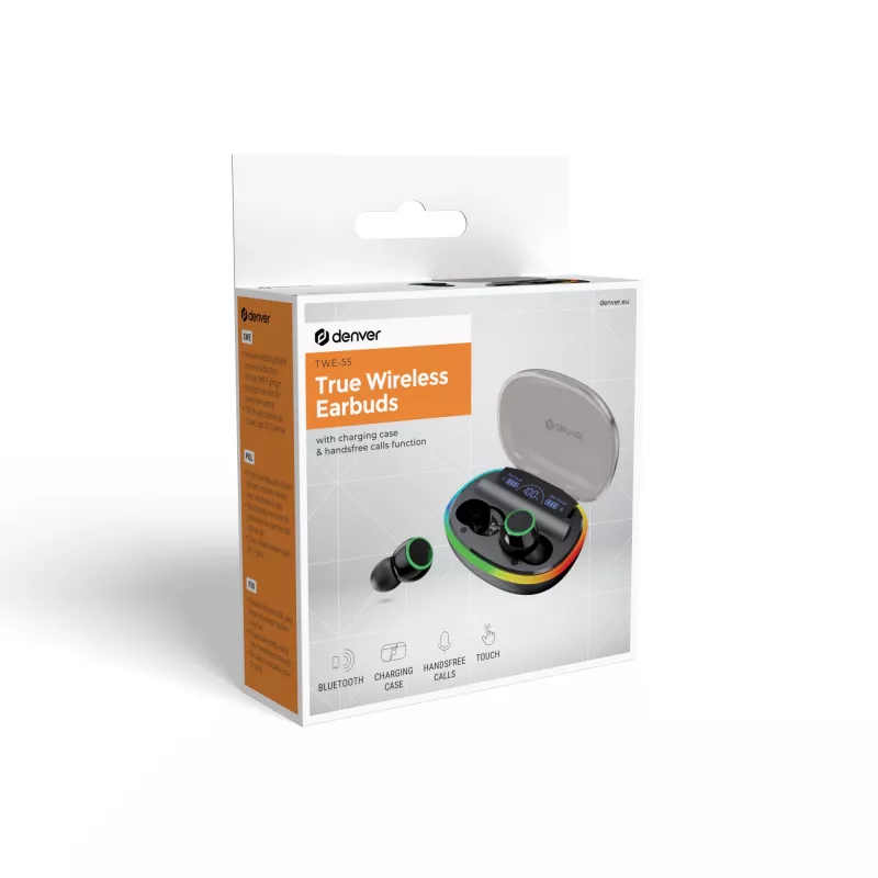 Denver TWE-55B True Wireless Bluetooth slúchadlá do uší, čierne