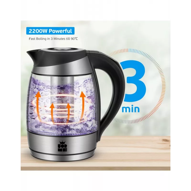 Forme FKG-448 sklenená elektrická kanvica, 1,8 l, 2200 W, regulácia teploty, sivá