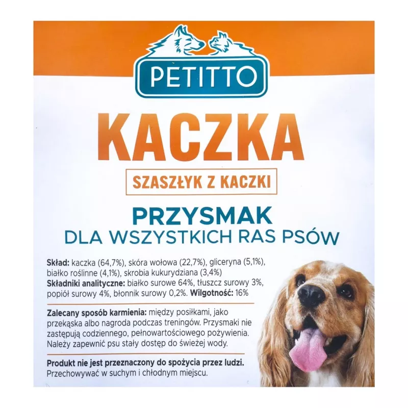 PETITTO Kačací kebab maškrta pre psov, 500 g