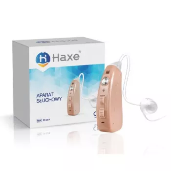 Načúvací zosilňovač Haxe JH351 nabíjateľný do ucha béžový, frekvencia 950–3500 Hz, 4-stupňová hlasitosť, na batérie