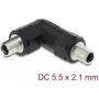 Delock 90942 adaptér DC dutinkového konektora 5,5x2,1 mm, samica na samicu, so závitom, uhlový 90 stupňov