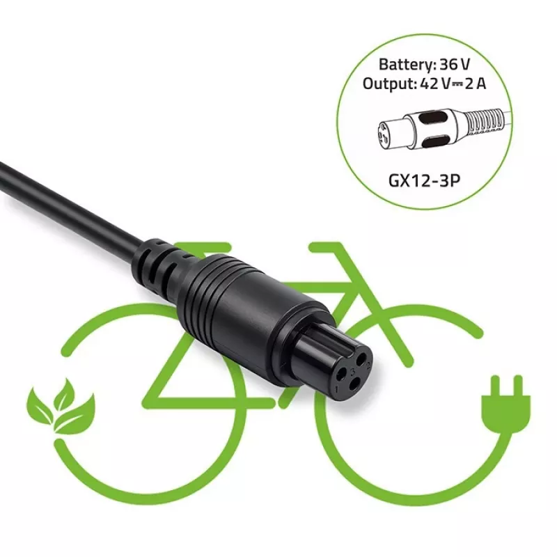 Nabíjačka pre e-bike QOLTEC 36V–42V 2A s 3-pinovým konektorom samec GX12