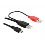 USB kábel DeLOCK 2x USB2.0-A konektor samec / USB mini 5-polohový 1 m čierny