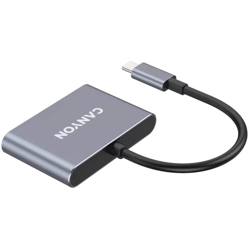 USB-C 3-in-1 hub CANYON DS-3 tmavosivý – USB-C na USB-A + HDMI + PD priechod