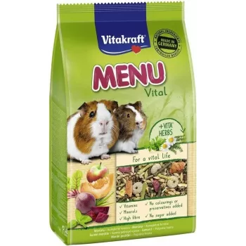 Granulované krmivo pre morčatá Vitakraft Menu Vital 1 kg — obilná príchuť, vitamín C, 12,5 % vlákniny, bez sóje