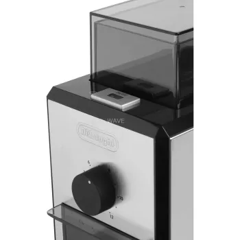 Kávomlynček De’Longhi KG89 — kapacita zŕn 120 g, 110 W, 12 šálok, puzdro z nehrdzavejúcej ocele a plastu