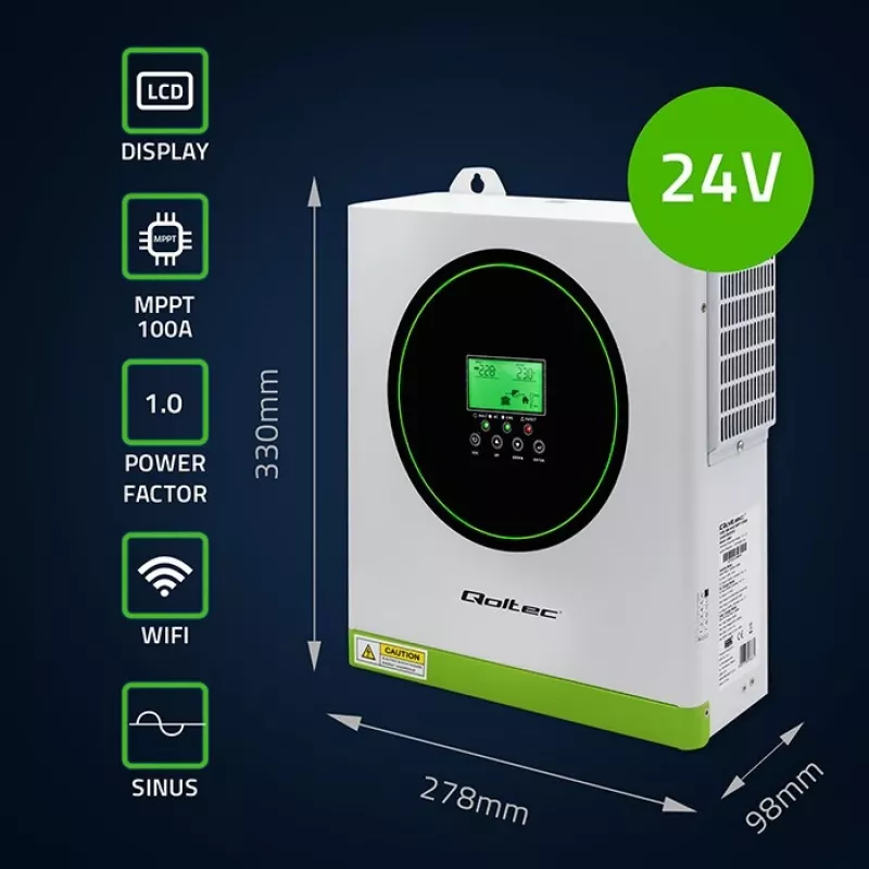 Off-grid solárny invertor QOLTEC 3500W model 53864 pre samostatné fotovoltaické systémy