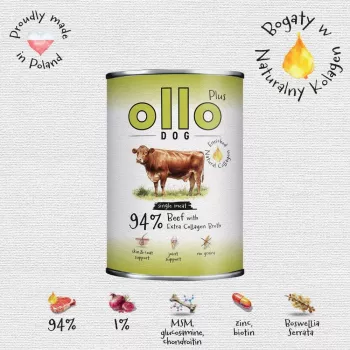 Ollo Plus kolagén hovädzie 400g konzerva mokrého krmiva pre psov