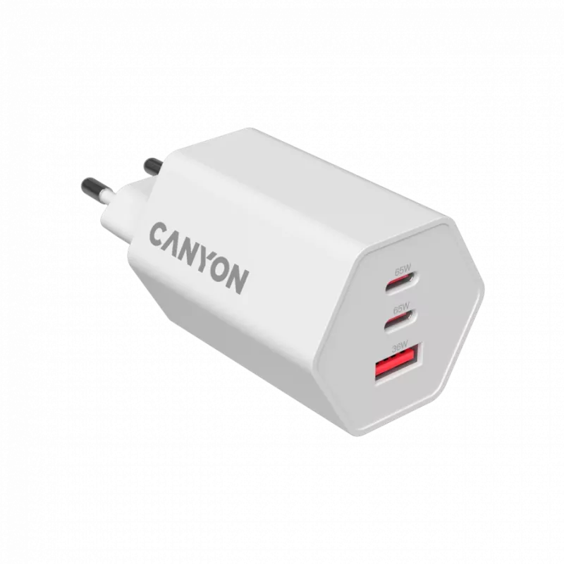 CANYON nabíjačka HEXAGON 65 GaN 65W 2xPD 1xQC EU biela CND-CHAHEX65W