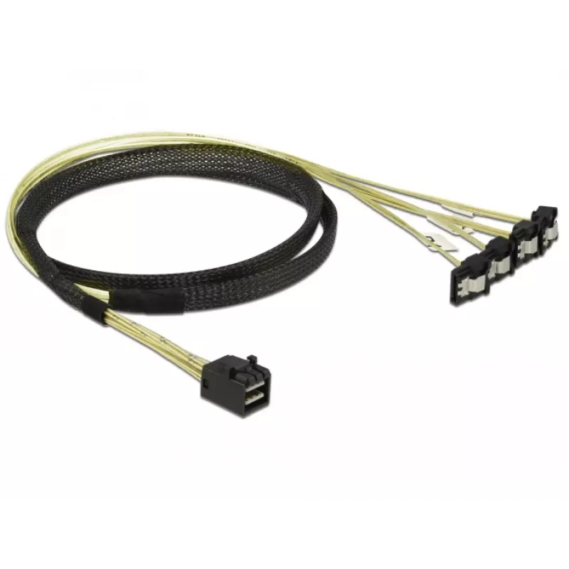 SCSI kábel DeLOCK 85685 čierny žltý 1 m 1 x Mini SAS HD SFF-8643 4 x SATA 7 Pin