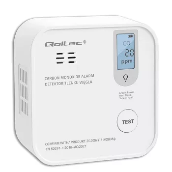 Senzor oxidu uhoľnatého QOLTEC 52577 — alarm na batérie, hladina zvuku 85 dB
