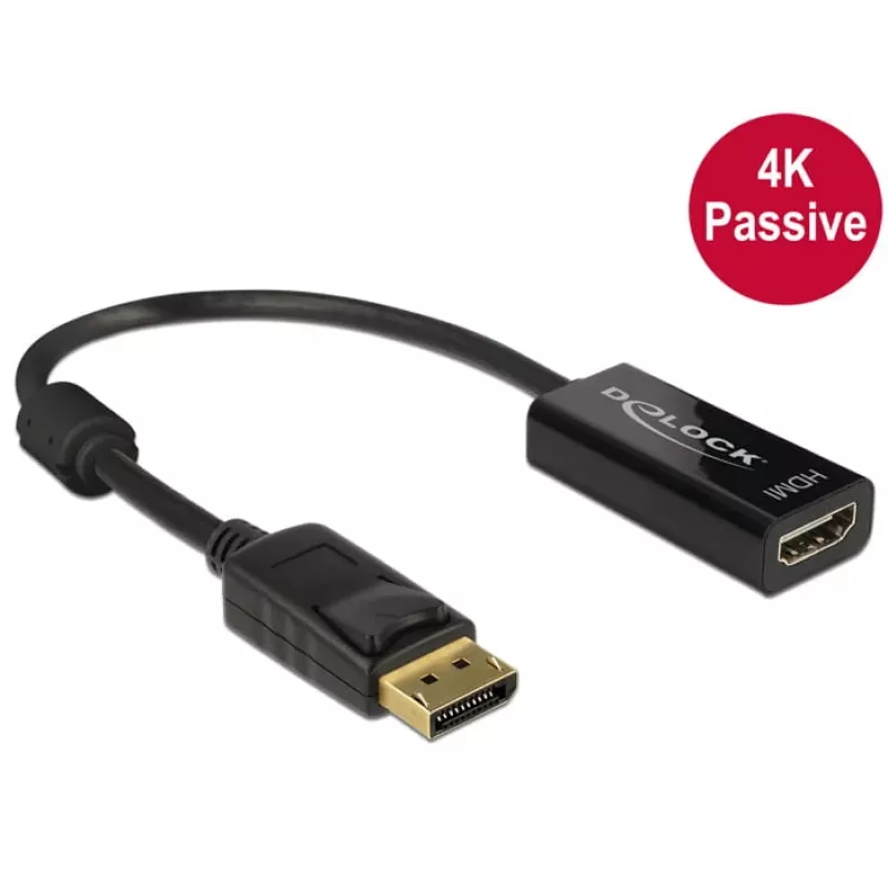 DeLOCK - Video/audio adaptér - DisplayPort / HDMI - DisplayPort (M) - HDMI, 19-pinový (W) - 20 cm - (DisplayPort 1.2) - čierny (62609)
