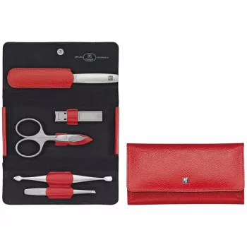 ZWILLING Twinox 97092-002-0 manikúra cestovná sada, červené kožené puzdro, 5-dielna