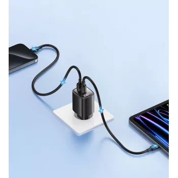 Nabíjačka usams CC229 30W GaN USB-C a USB LED kompaktná cestovná nabíjačka