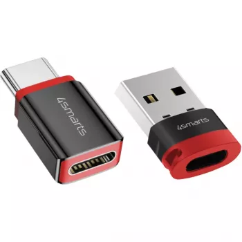 Rozhranie adaptér 4smarts 541615 – USB Type-A (host) na USB Type-C (výstup), čierna, rovný konektor samec-na-samicu, balenie 2 ks