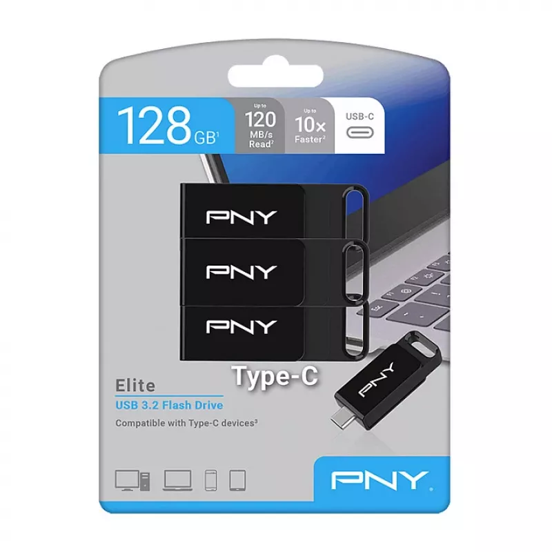 PNY Elite 128 GB USB-C 3.2 Gen 1 USB kľúč, balenie 3 ks (Retail)