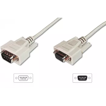 Digitus ASSMANN - predlžovací sériový kábel - DB-9 (F) na DB-9 (M) - 5 m - tvarovaný, skrutky na palec - béžový (AK-610203-050-E)