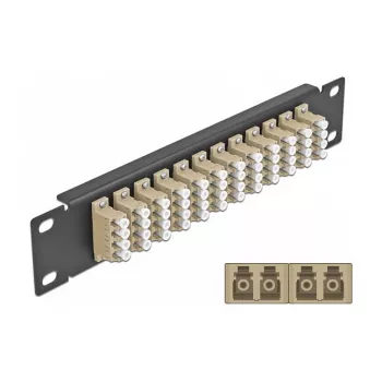 Optický patch panel DeLOCK 10 inch 12 portov LC Quad béžová 1U čierna