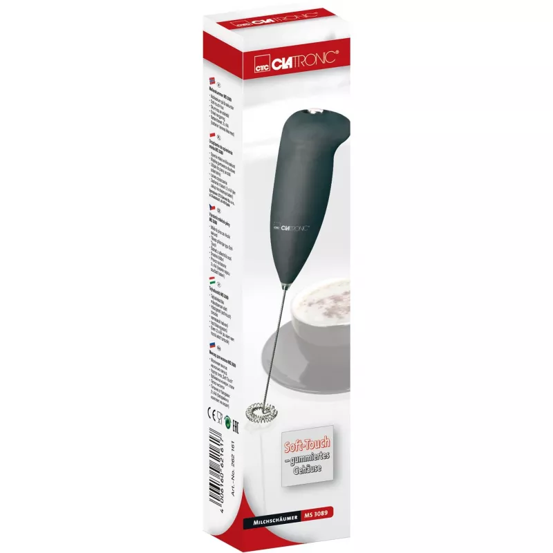 Clatronic MS 3089 Napeňovač mlieka na batérie, čierny/nehrdzavejúca oceľ