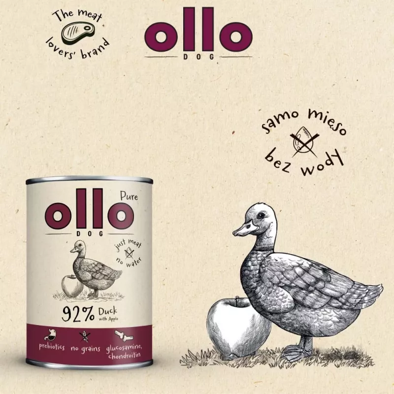 OLLO Pure Duck s jablkom - mokré krmivo pre psov - 400 g