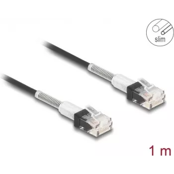 Sieťový kábel DeLOCK RJ45 Cat.6A UTP tenký 1m čierny