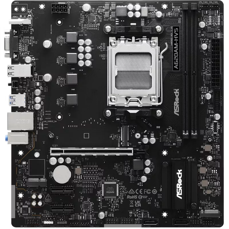 Základná doska ASRock A620AM-HVS Micro ATX — čipset AMD A620A, socket AM5, DDR5, 2 DIMM, až do 128 GB, HDMI 2.1, M.2 2280