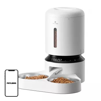 Automatický dávkovač krmiva Aptel Granary s dvojitou miskou 5 L, biela