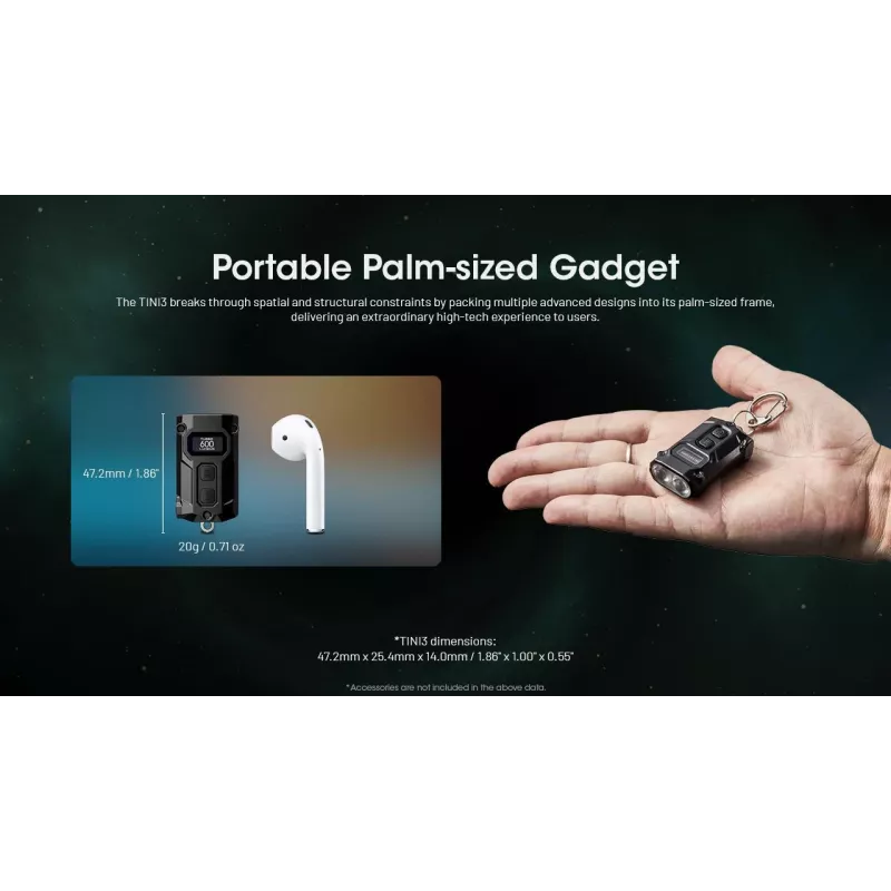 Prívesková baterka Nitecore TINI3 čierna 600 lm USB nabíjateľná