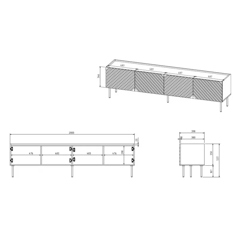 4D TV skrinka ONDA 200x40x35-54 čierna (stojaca alebo na stenu)