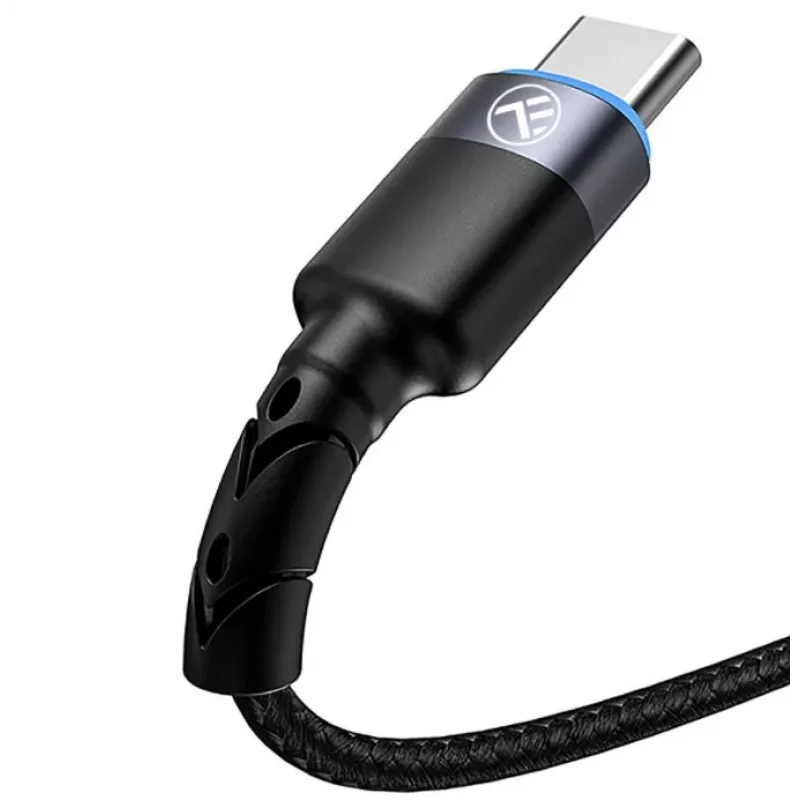Dátový kábel Tellur USB na Type-C LED nylonový oplet 1,2 m čierny